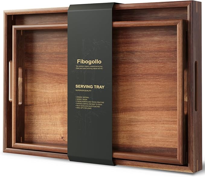 Fibogollo Set of 2 Acacia Wood Serving Tray by Fibogollo