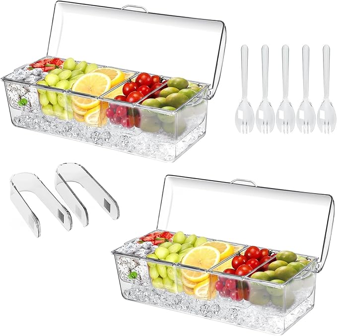 2 Pack Large Ice Chilled Condiment Caddy, Condiment Containers by Unknown