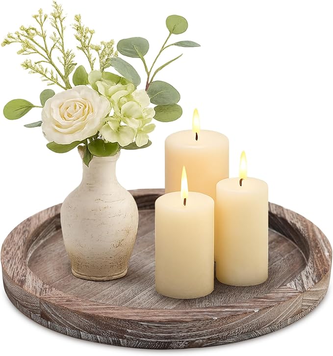 Round Wood Trays Home Decor Farmhouse Coffee Table Centerpieces Decorative | by Ayiaren