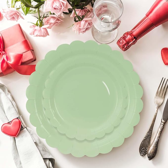 50 Pcs Sage Green Scalloped Paper Plates 25 × 7'' and 25 × 9'' Disposable Sage - Image 4
