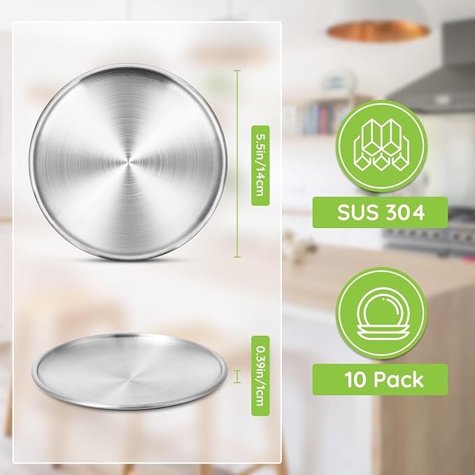 Stainless Steel Plates, 10 Pack 5.5 inch 304 Metal Food Serving Plate Set - Image 2