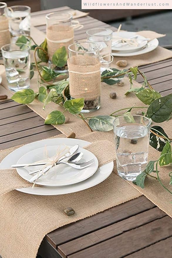 MDS® Pack of 25 Natural Burlap Table Runner, 12 x 72 Inch, Jute Vintage Rustic - Image 8