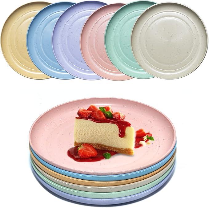 DAPIPIK 6 PACK 6 Inches wheat straw plates, Unbreakable Deep Dinner Plates by DAPIPIK