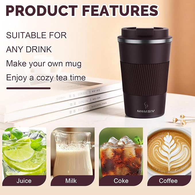 MOMSIV 12oz Travel Coffee Mug, Insulated Coffee Cups - Image 4