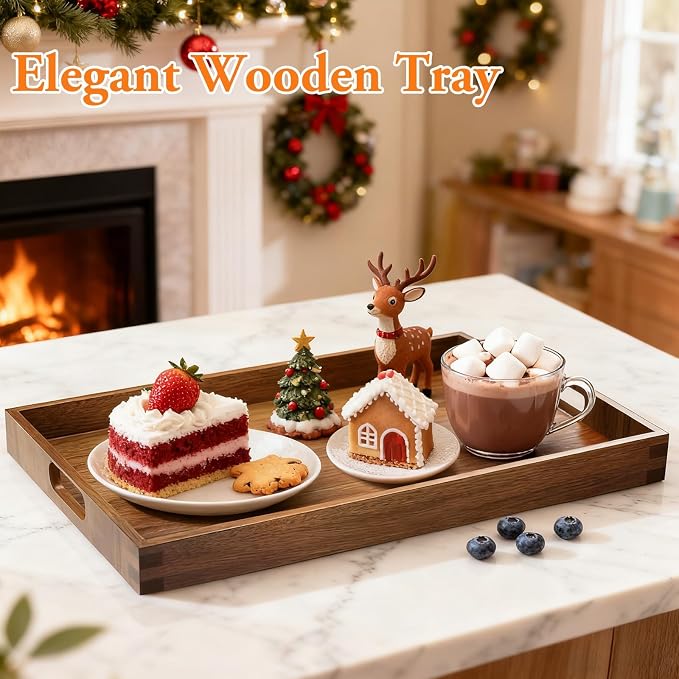 Serving Trays - 2 Pack, Large | Acacia Wood Serving Platters - Image 3