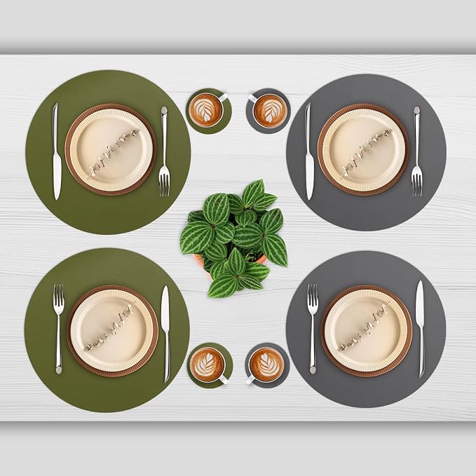Myir JUN 15 Inches Round Placemats Set of 4 Faux Leather Place Mats | - Image 2