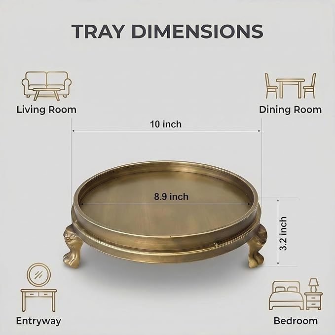 Vintage Brass Decorative Tray, 11.8 Inch Round Tray - Image 2