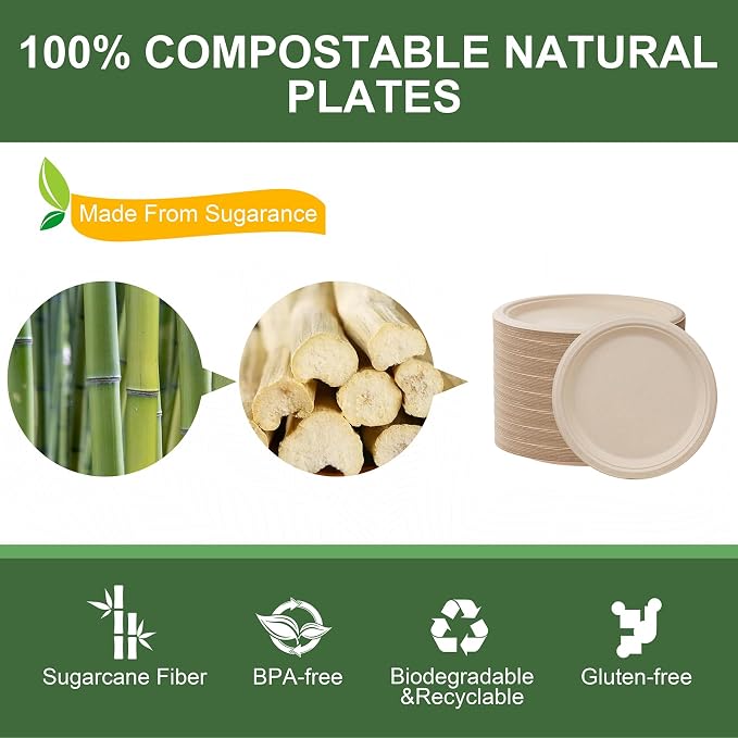 WELLIFE Paper Plates 10 Inch 125-Pack Heavy Duty Paper Plates Bulk | 100% - Image 4