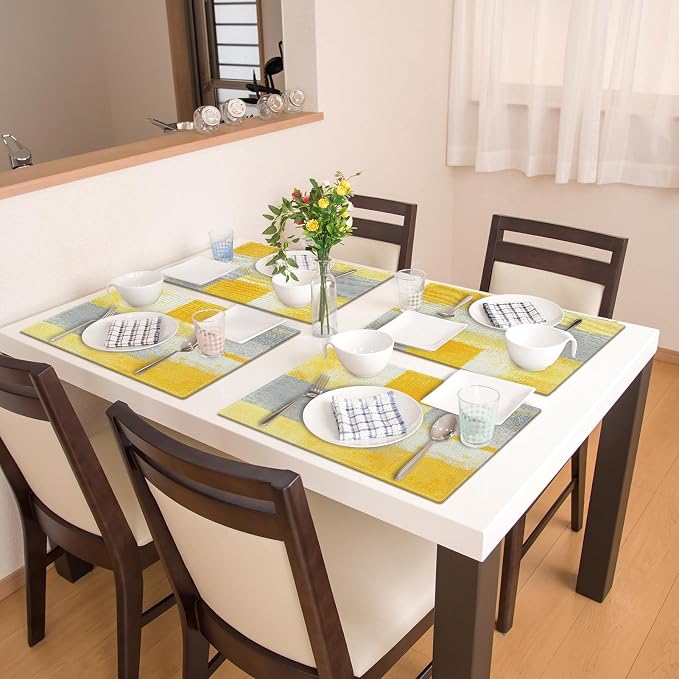 Emvency Farmhouse Placemats Set of 4, 12x18 Inch, Modern Art | Yellow Art - Image 6