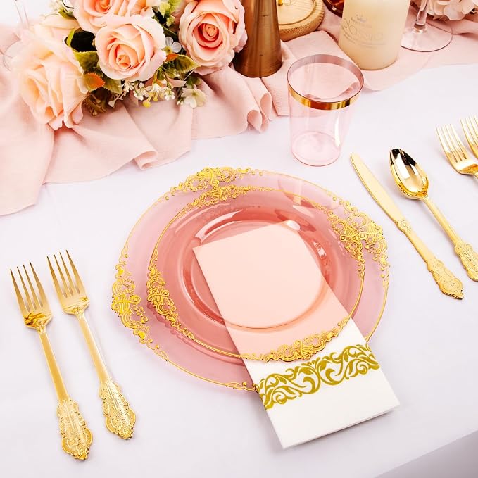 175 Pcs Burgundy Gold Plates for Party | Burgundy Party Plates Set for 25 Guests - Image 5