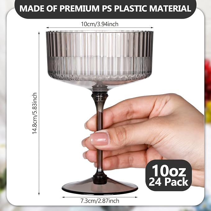 Jingmore 24 Pcs Ribbed Martini Glasses 10 oz Disposable Plastic Vintage Ribbed - Image 2