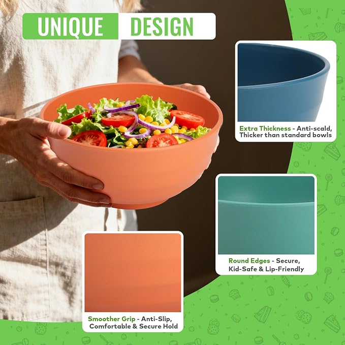 Wheat Straw Bowls 60 OZ, Unbreakable Large Salad Bowl Set of 6, Microwave and - Image 3