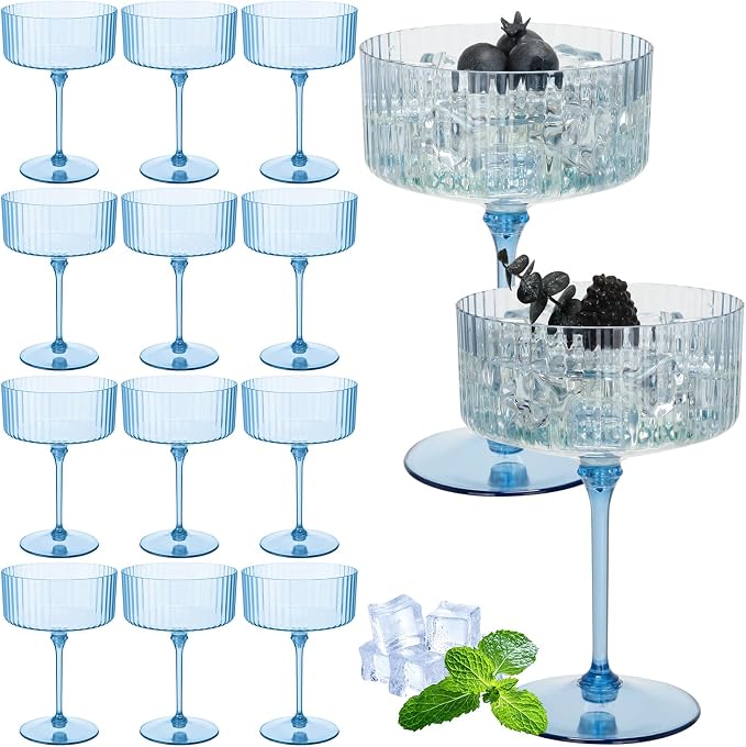 Jingmore 12 Pcs Ribbed Martini Glasses 10 oz Disposable Plastic Vintage Ribbed by Jingmore