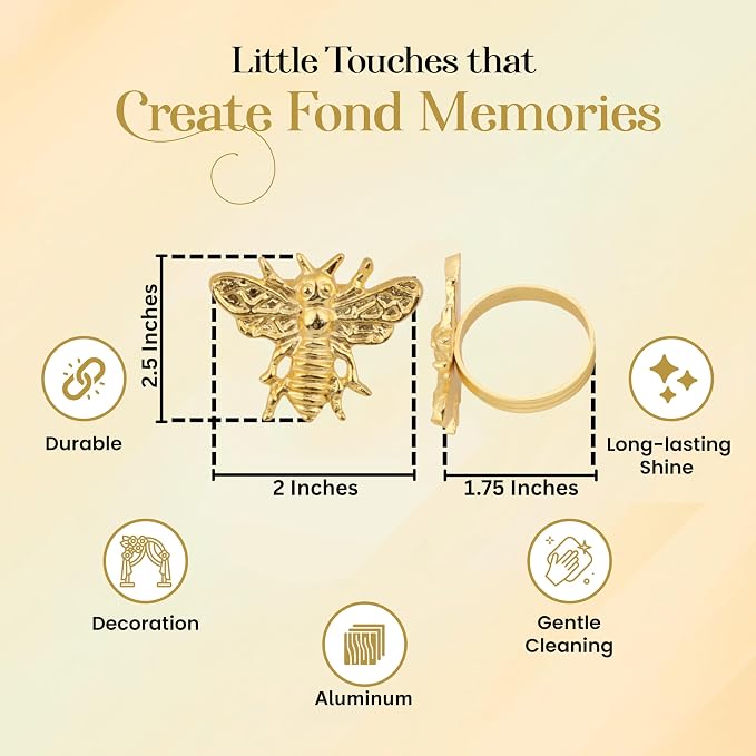 ALPHA Living HOME 12 Pcs Decorative Bee Napkin Rings - Image 3