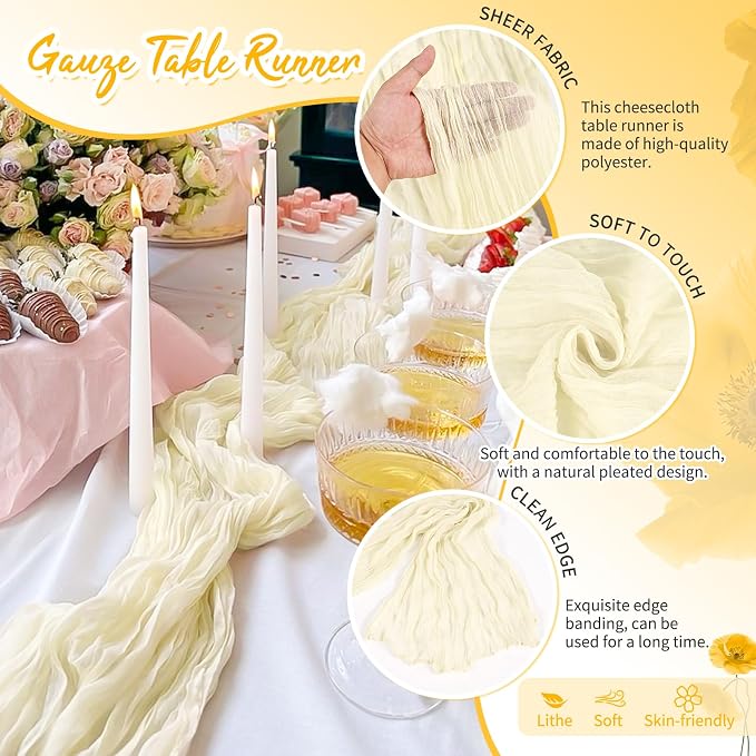 Showgeous 30 Pack Ivory Cheesecloth Table Runner, 17 x 108 Inches | Boho - Image 3