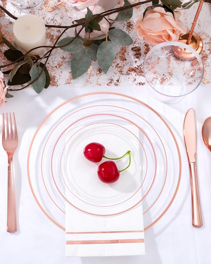 GATHER 700PCS Clear Rose Gold Plastic Plates 100 Guest - Image 3