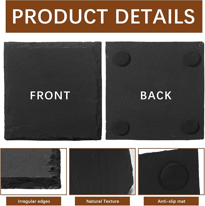 12 PCS Slate Coasters Black Square 4 Inch Bulk Rock, Blank Laser Engraving - Image 3