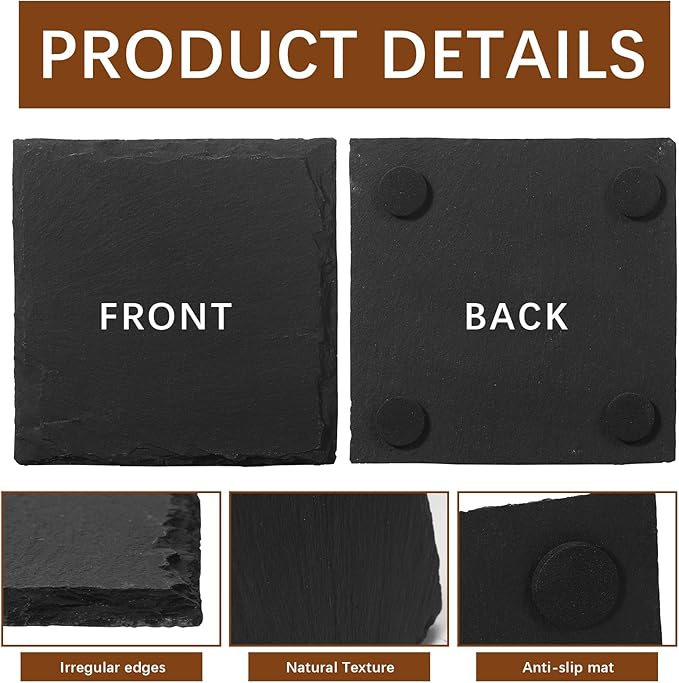 48 PCS Slate Coasters Black Square 4 Inch Bulk Rock, Blank Laser Engraving - Image 3