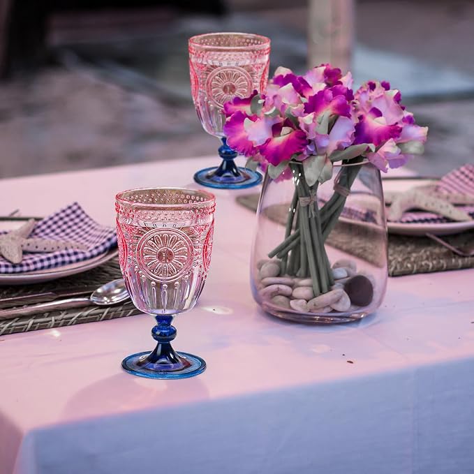 XUWAIDSGN 6Pcs Plastic Vintage Wine Glasses 13.5oz Reusable Embossed Goblet - Image 8