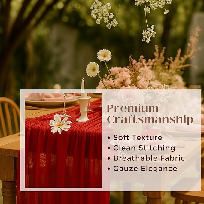 6 Pack 10FT Red Cheesecloth Table Runner 120 Inch Rustic Boho Gauze Cheese - Image 3