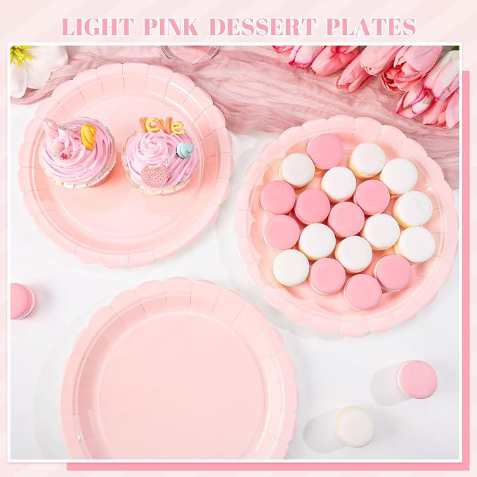 NatNarr 30 Pk Pink Paper Plates 9" Disposable Scalloped Pink Birthday Plate | - Image 4
