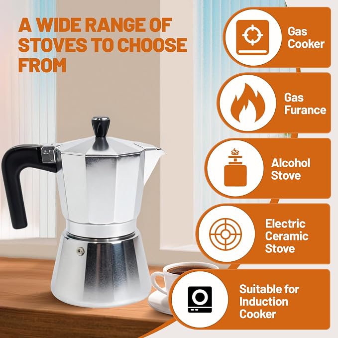 3 Cup Aluminum and Stainless Steel Moka Pot Espresso Stovetop Coffee | Maker - Image 4