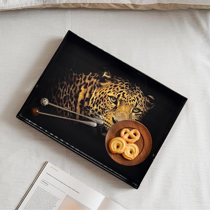 Serving Tray with Handles, 15.7 * 11.8 inches, Plastic Ottoman Tray with - Image 2