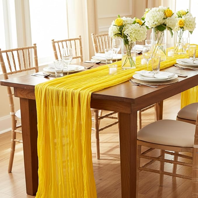 1 Pack Yellow Cheesecloth Table Runner 120 Inch Boho Wedding Decor | - Image 8