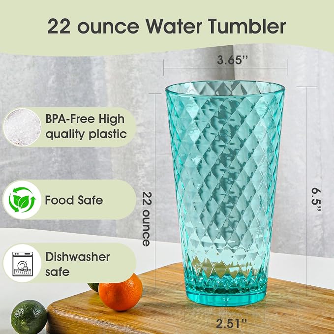 BPA-Free Plastic Tumblers 8 Pack | Reusable Dishwasher Safe | Stackable - Image 2