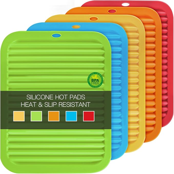 5 Pack Silicone Trivets for Hot Pots and Pans, 9 * 12Inch SiliconeTrivet for by QPIXDIGITAL