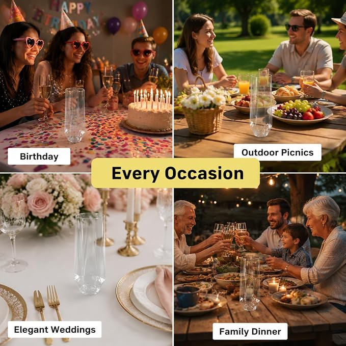 Lueumxc 56 Pack Plastic Wine Glasses Disposable Diamond Champagne Flutes - Image 8