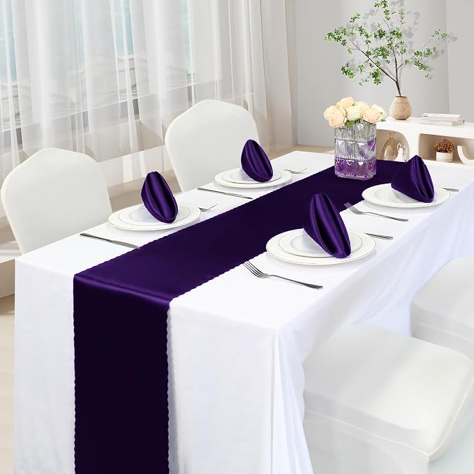 VACVELT Purple Satin Table Runners, 12x72 Inch, 2 Pack, Scalloped Edge | Silky - Image 2