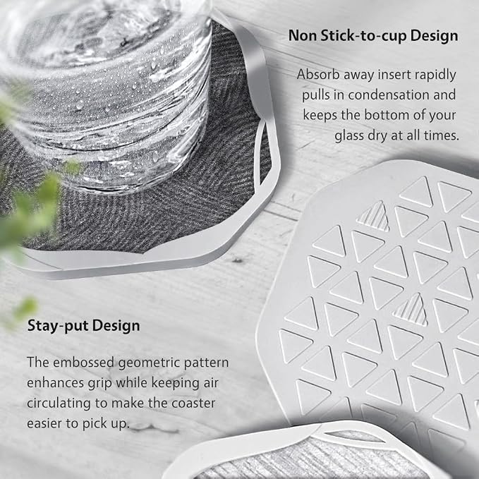 UMIRRO Absorbent Felt & Silicone Drink Coasters Set of 6 - Image 5