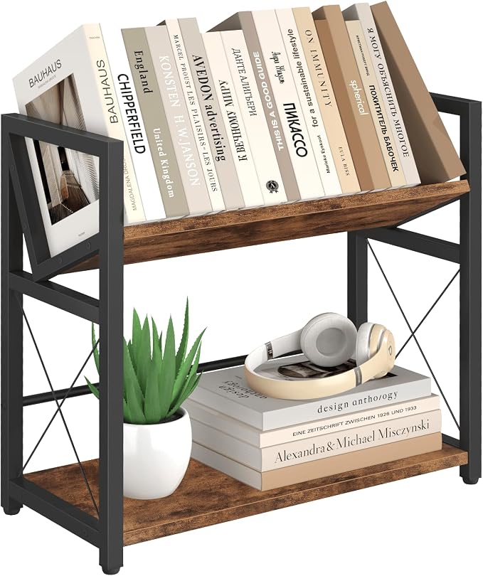 ELITEROO Desktop Bookshelf, 2 Tier Desk Shelf Organizer, Wooden Tabletop by ELITEROO