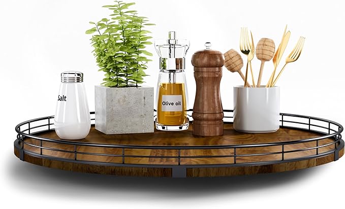 AMH 18-Inch Farmhouse Oak Lazy Susan Organizer, Walnut Finish | Smooth rotating by AMH