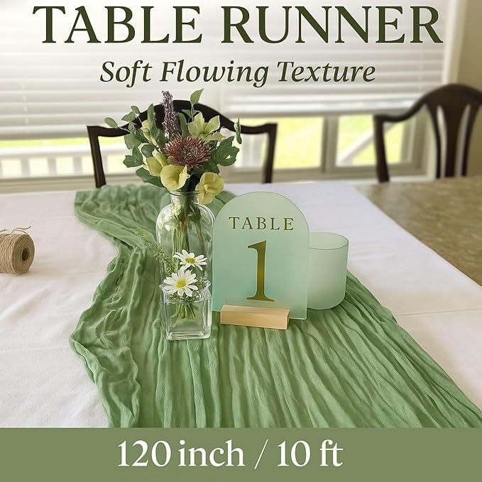 10FT Sage Green Cheesecloth Table Runner – 120 Inch Gauze Table Decor - Image 2