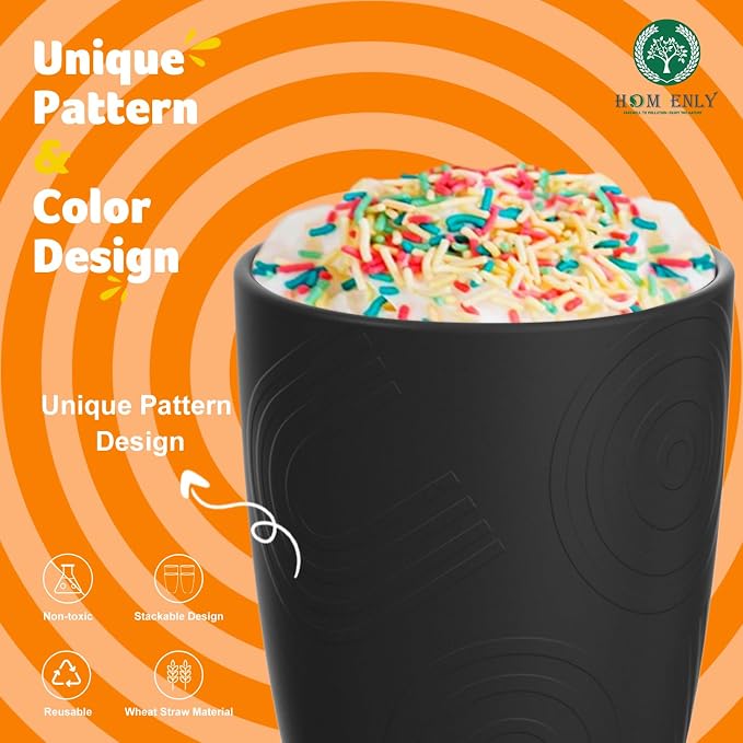 Homienly Drinking Cup Water Tumbler Wheat Straw Cup Set of 8 | Plastic Cups - Image 5