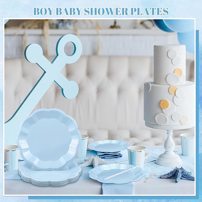 NatNarr 30 Pcs Light Blue Paper Plates 9 Inch Scalloped Plates Disposable - Image 8