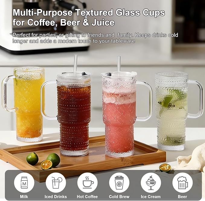 20 oz Glass Tumbler with Lid and Straw, Glass Iced Coffee Cups, Spill-proof - Image 8