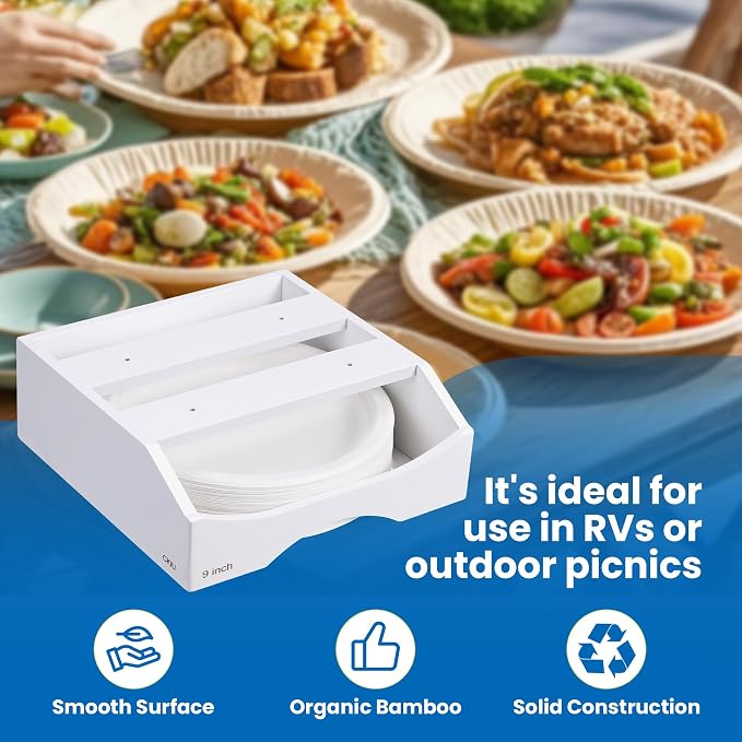 9-inch Paper Plate Dispenser Under Cabinet, Bamboo Paper Plate Holders - Image 7