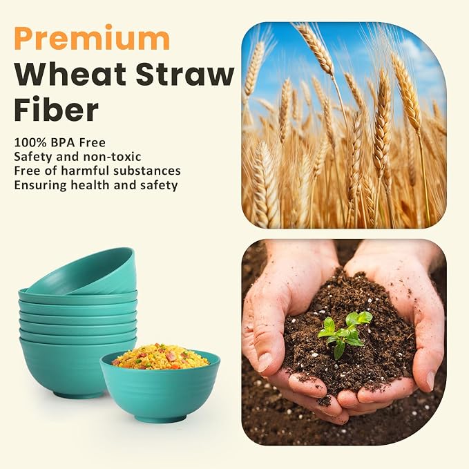 Wheat Straw Bowls, Cereal Bowls, Plastic Bowl Alternative, Unbreakable - Image 3