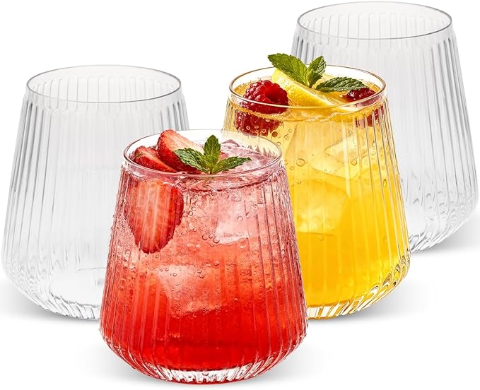 Goodluck 80 Pack 12oz Stemless Plastic Wine Glasses – Clear Ribbed Cups | by GoodLuck
