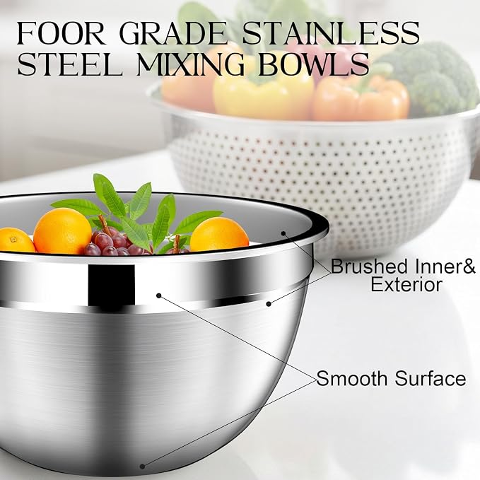 DUTZUN Mixing Bowls with Lids Set, Stainless Steel Mixing Bowls with Colander - Image 8