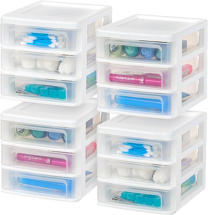 IRIS USA 4-Pack 3-Drawer Small Desktop Organizer, stationery, craft materials by IRISUSA