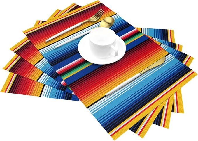 Mexican Placemats Set of 4 Linen 12"x18" Washable Non-Slip Heat-Resistant - Image 3