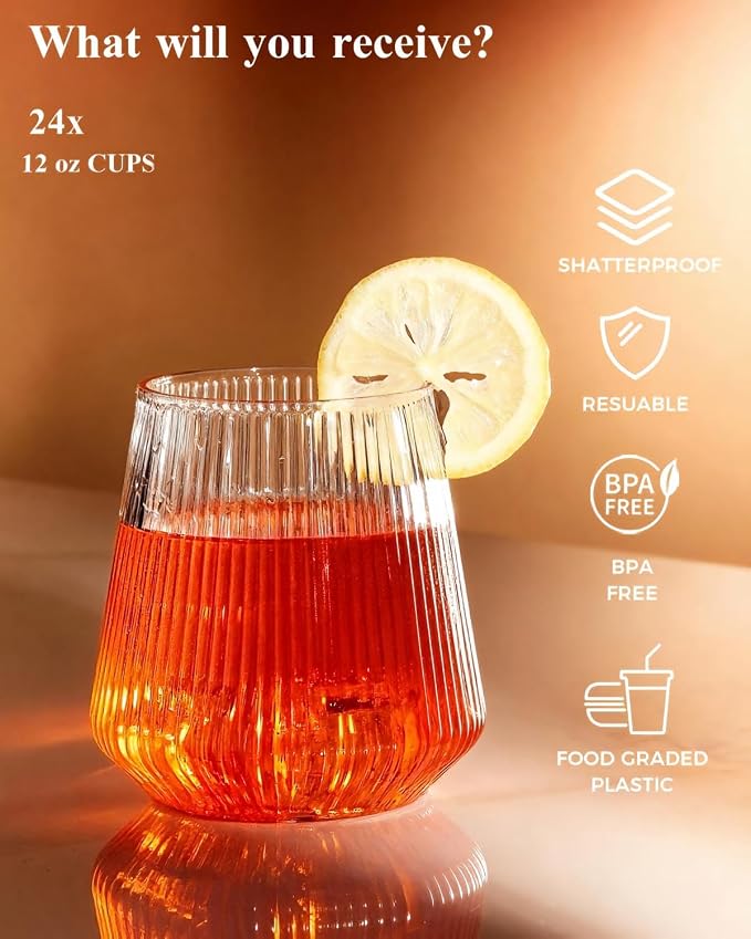 BESTSTAR 48 Pack Clear Disposable Ribbed Origami Ripple Plastic Glasses Set | - Image 5