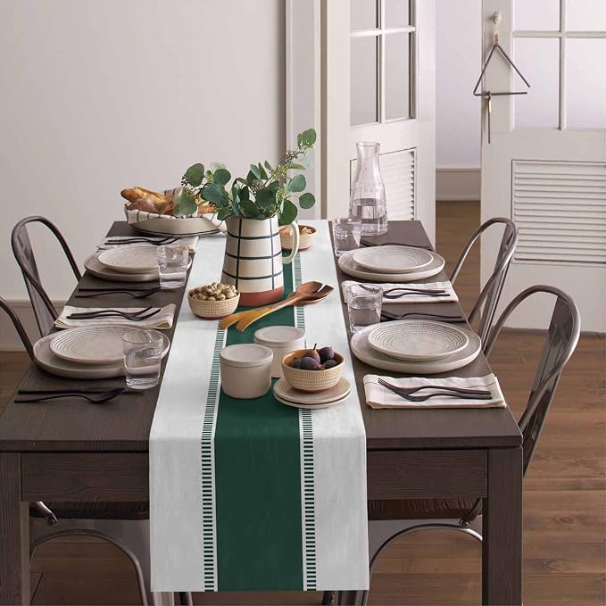 Green Table Runners 36 inches Long, Modern Stripes Table Runner Dresser Scarves - Image 4
