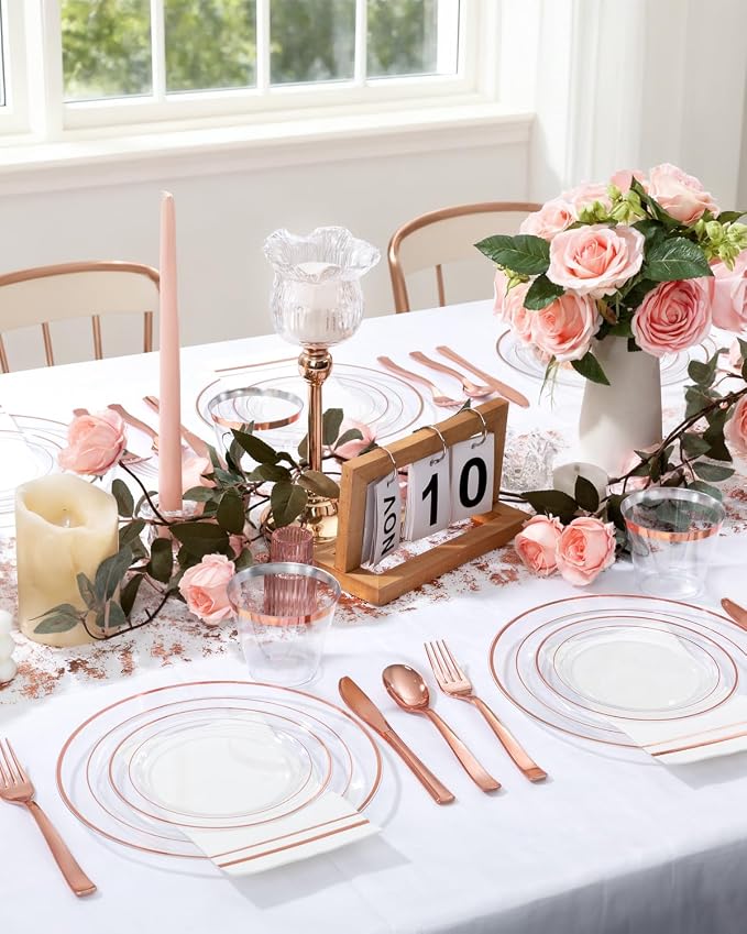 GATHER 700PCS Clear Rose Gold Plastic Plates 100 Guest - Image 7