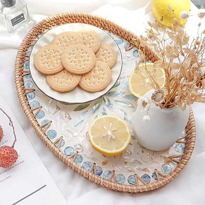 14.5 Inch Serving Tray for Coffee Table Ottoman Décor Tray for Living Room | - Image 4