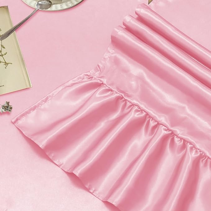 2 Pack Pink Satin Table Runner 12 x 72 Inch | Ruffle Design, Luxurious Dining - Image 4